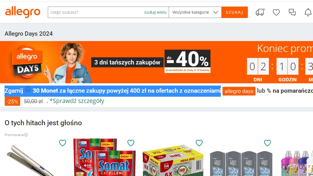 Allegro Days 2024 - tysiące produktów teniej przez 3 dni